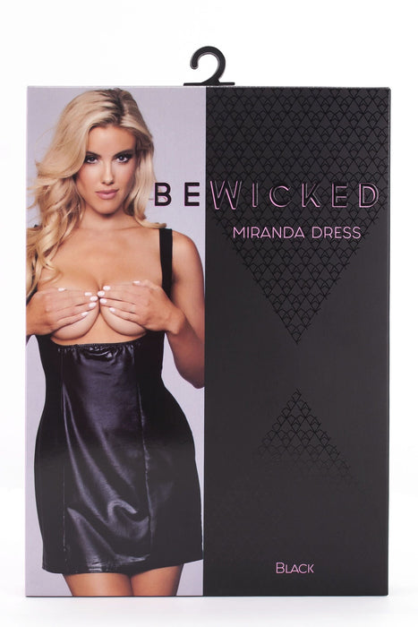 Be Wicked - Miranda - Open Borsten Jurk - Faux Leather - Zwart-Erotiekvoordeel.nl