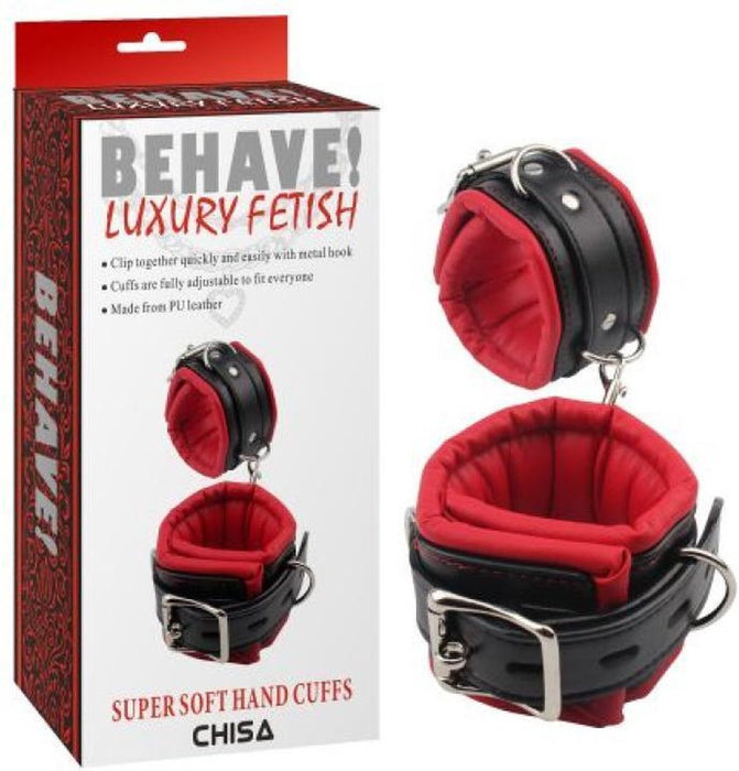 Behave! - Super Soft Handboeien - Zwart met Rode Voering-Erotiekvoordeel.nl