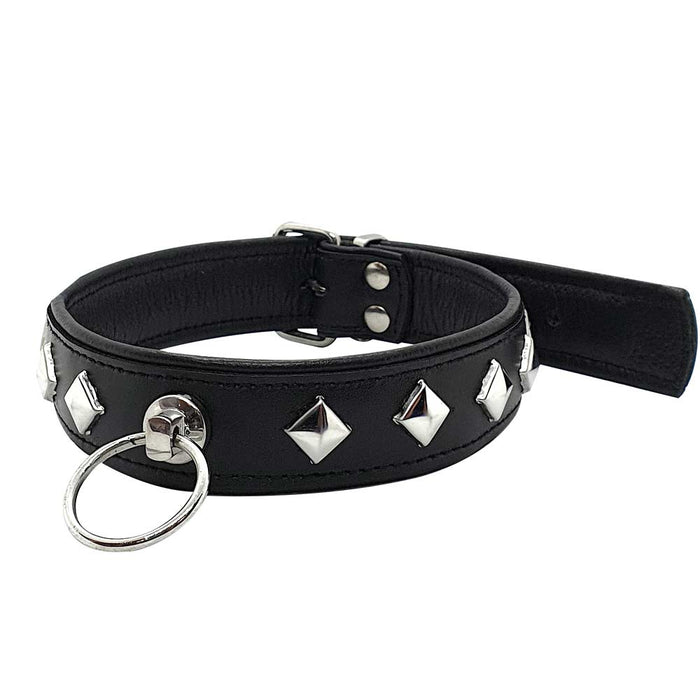 Black Label - Leather Studded O-Ring Collar Black-Erotiekvoordeel.nl