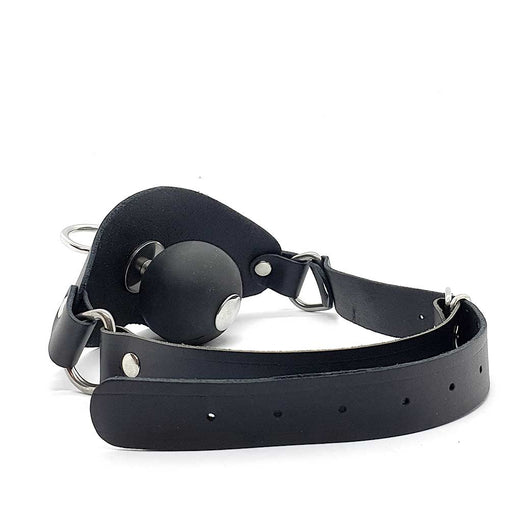 Black Label - Siliconen Ball Gag met Lederen Band en O-ring aan voorkant - Zwart-Erotiekvoordeel.nl