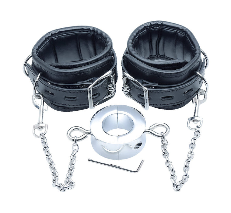 Black Label - Stainless Steel Ballstretcher w. Ankle Restraints-Erotiekvoordeel.nl