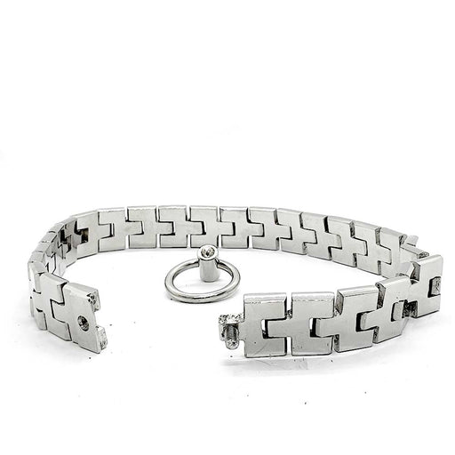 Black Label - Stainless Watch Link Collar With Gem Lock Silver-Erotiekvoordeel.nl