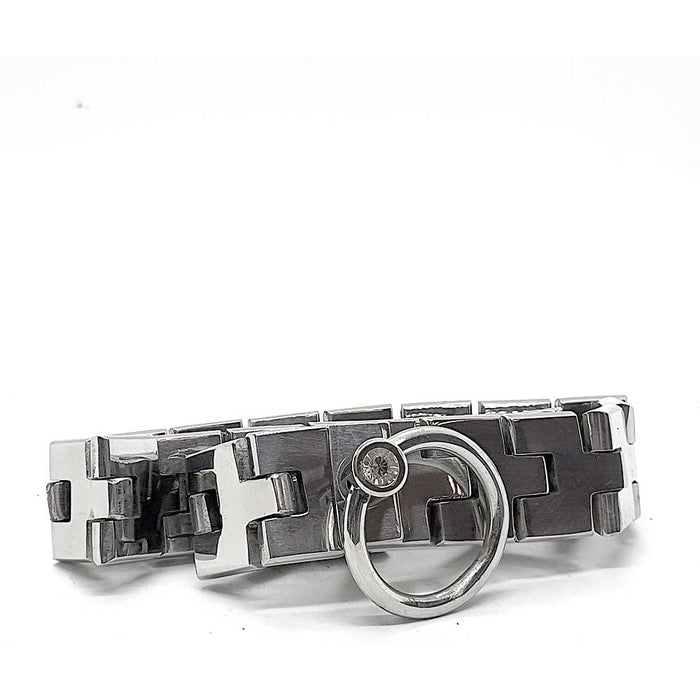 Black Label - Stainless Watch Link Collar With Gem Lock Silver-Erotiekvoordeel.nl