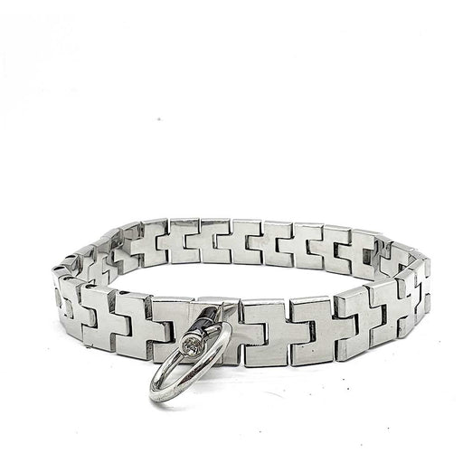 Black Label - Stainless Watch Link Collar With Gem Lock Silver-Erotiekvoordeel.nl