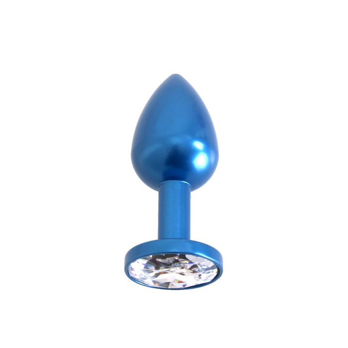 Kiotos - Blauwe Aluminium Buttplug Met Wit Sierkristal-Erotiekvoordeel.nl