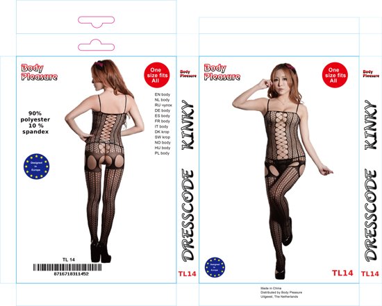 Body Pleasure - Bodystocking - Sexy Lingerie Set - One Size Fits Most - Stijlvolle Kleurenbox - Zwart - TL14-Erotiekvoordeel.nl