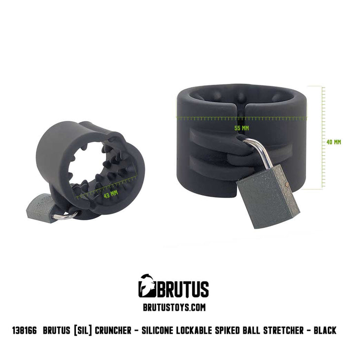 Brutus - Cruncher - Afsluitbare Siliconen Ball Stretcher - Met Spijkers - Silicone Lockable Spiked Ball Stretcher-Erotiekvoordeel.nl