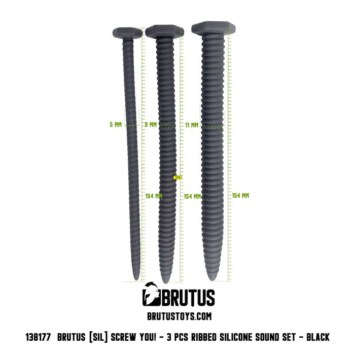 Brutus - Dilator - Siliconen Sound Set - Screw You! - Ribbed Silicone Sound Set 3 Pcs.-Erotiekvoordeel.nl