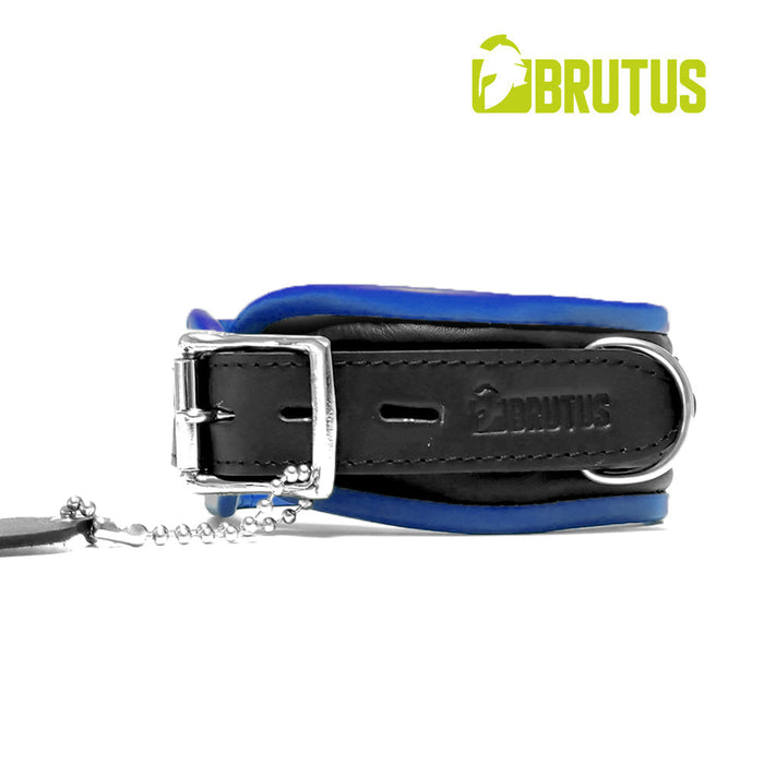 Brutus - Tuiglederen Zwart/Blauwe Afsluitbare Collar - Leather Collar Black Blue-Erotiekvoordeel.nl