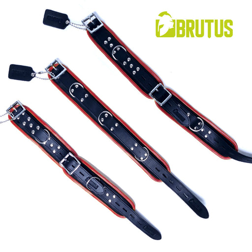 Brutus - Tuiglederen Zwart/Rode Afsluitbare Collar - Leather Collar Black Red-Erotiekvoordeel.nl