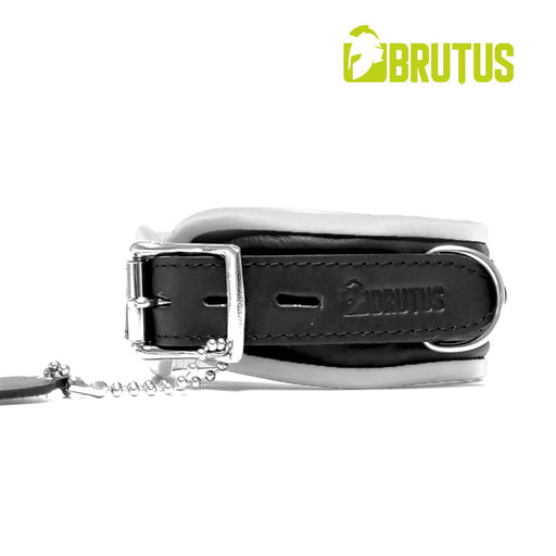 Brutus - Tuiglederen Zwart/Witte Afsluitbare Collar - Leather Collar Black White-Erotiekvoordeel.nl