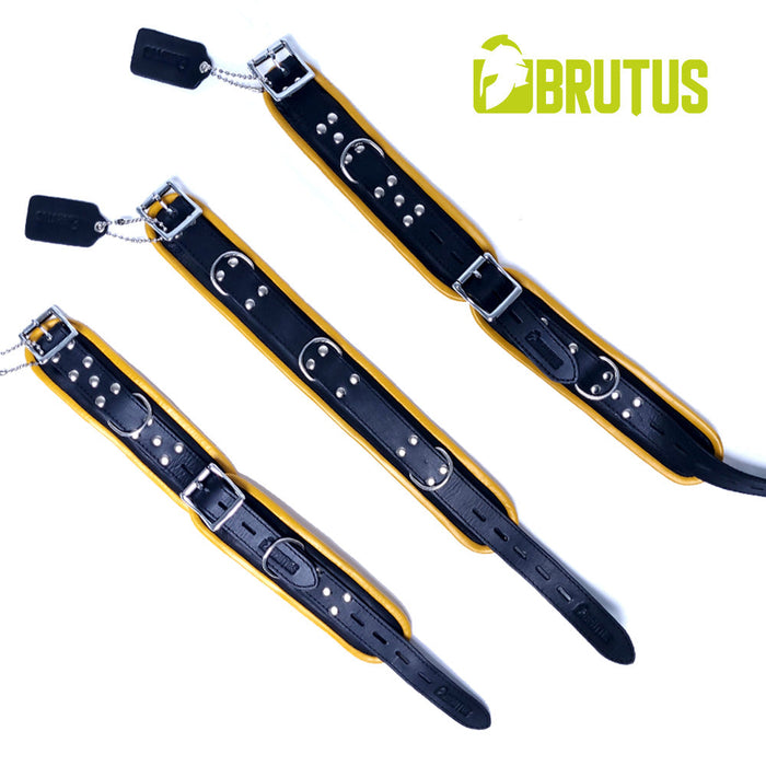 Brutus - Enkelboeien - Zwart Gele Leren Afsluitbare Enkelboeien - Leather Ankle Restraints Black Yellow-Erotiekvoordeel.nl