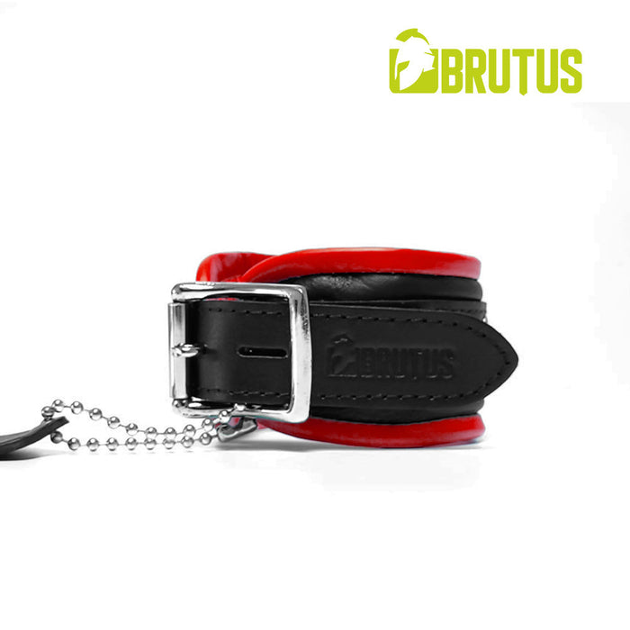 Brutus - Enkelboeien - Zwart Rode Leren Afsluitbare Enkelboeien - Leather Ankle Restraints Black Red-Erotiekvoordeel.nl