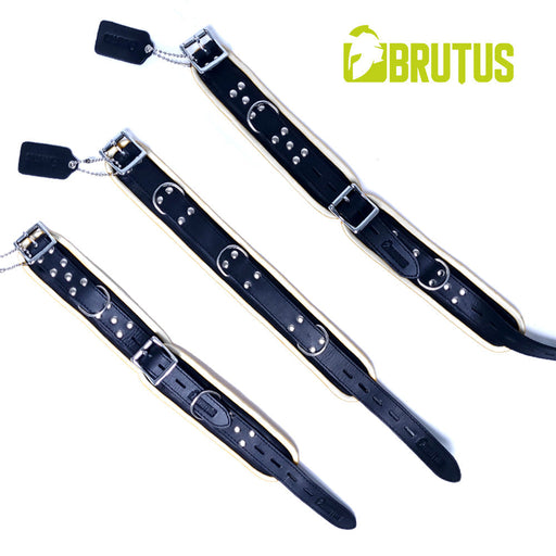 Brutus - Enkelboeien - Zwart Witte Leren Afsluitbare Enkelboeien - Leather Ankle Restraints Black White-Erotiekvoordeel.nl