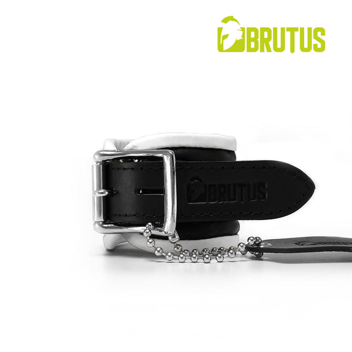 Brutus - Polsboeien - Leren Zwart Witte Handboeien - Afsluitbaar - Leather Wrist Restraints Black White-Erotiekvoordeel.nl