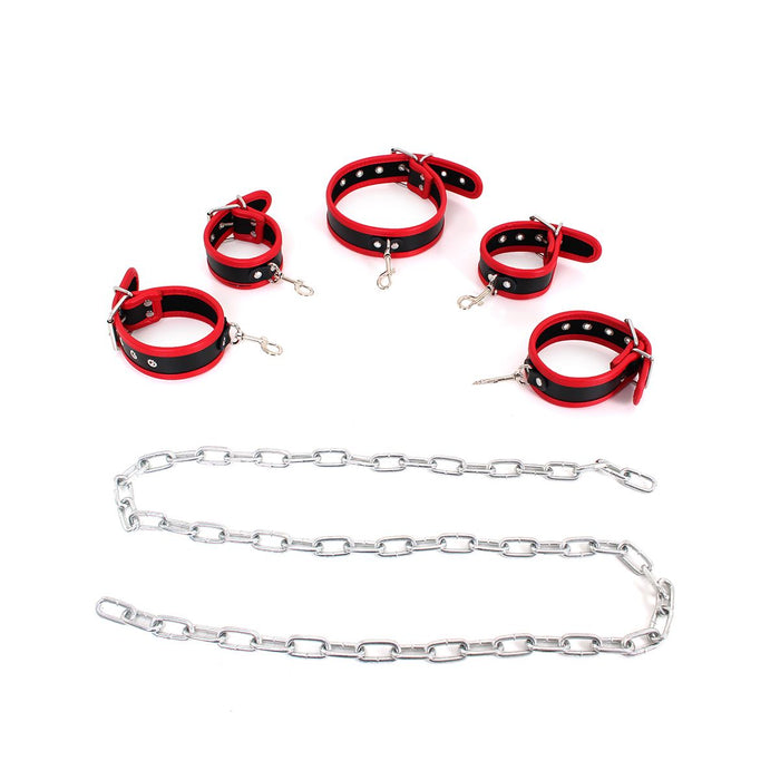 Kiotos - Budget Bondageset Met collar, hand- En voetboeien - Rood/Zwart-Erotiekvoordeel.nl