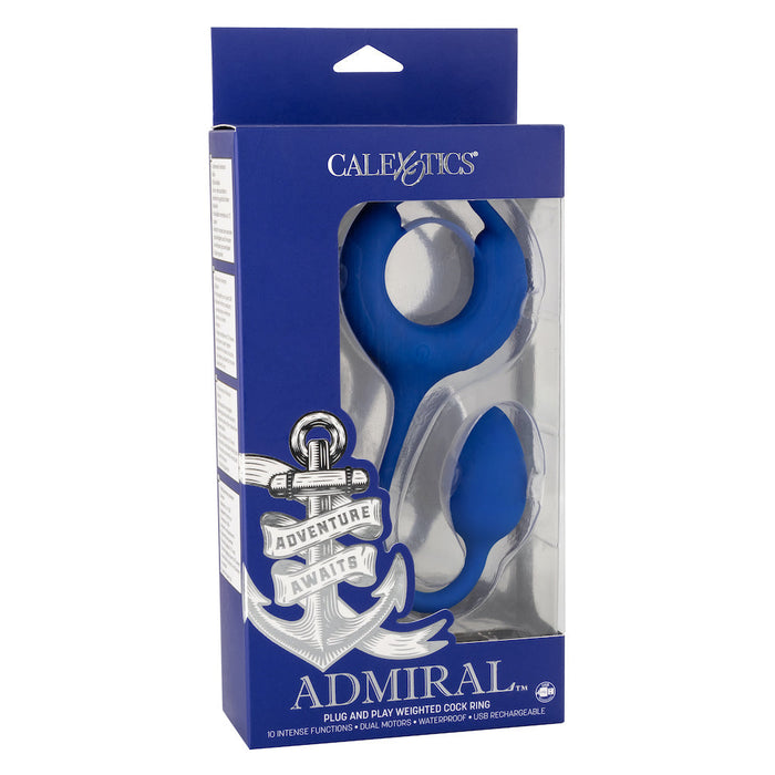 Calexotics - Admiral Cockring met Verzwaarde Vibrerende Buttplug - Blauw-Erotiekvoordeel.nl