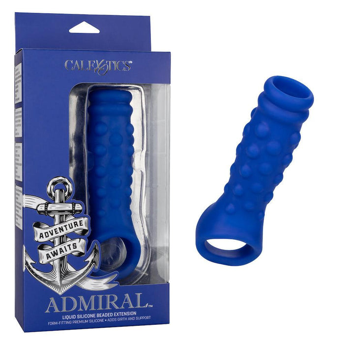 Calexotics - Admiral Geribbelde Penis Sleeve - Liquid Siliconen - Blauw-Erotiekvoordeel.nl