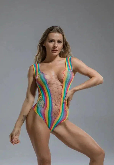 Cindylove - Visnet Body met Gekruiste Schouderbandjes - One size - Rainbow-Erotiekvoordeel.nl