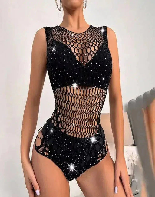 Cindylove - Visnet Body met Glitters - One size - Zwart-Erotiekvoordeel.nl