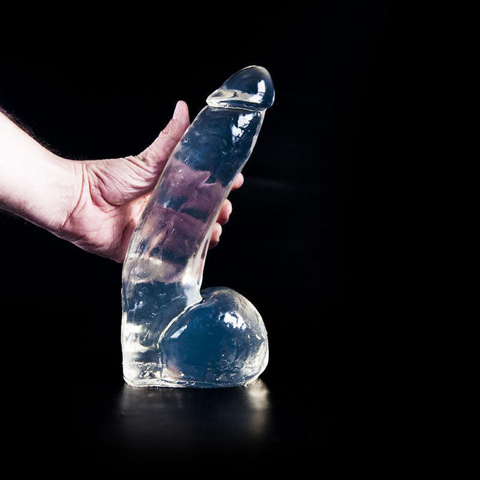 Dark Crystal - Dildo Met Balzak - 28 x 6,7 cm - Transparant-Erotiekvoordeel.nl