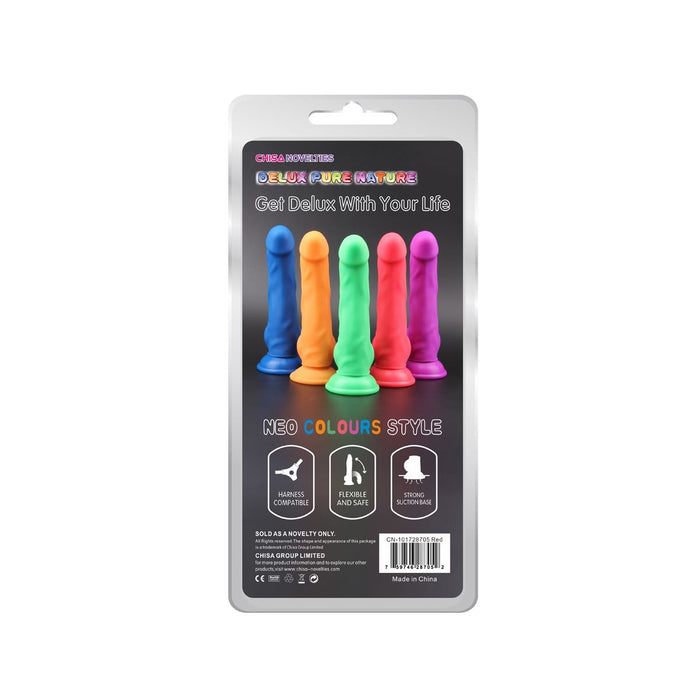 DeLuxe Pure Nature Neo Colours - Siliconen Dildo - 23 x 4.1 cm - Rood-Erotiekvoordeel.nl