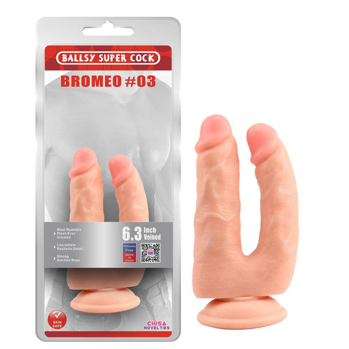 Dildo's Met Zuignap Voor dubbele penetratie Bromeo - Lichte Huidskleur-Erotiekvoordeel.nl