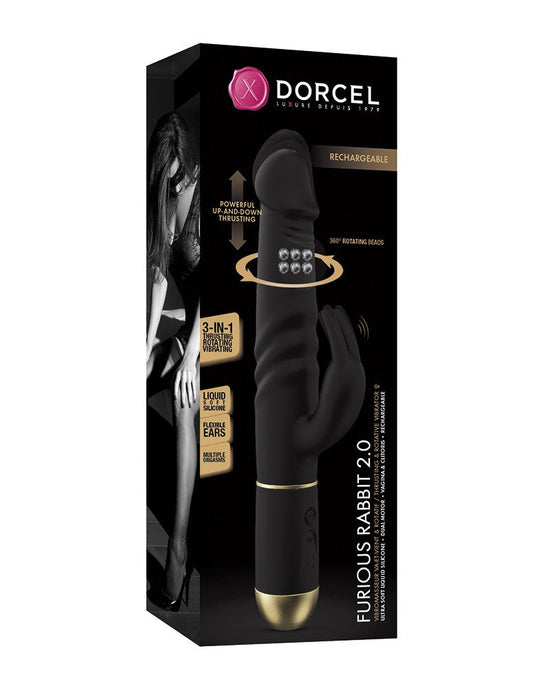 Dorcel - Furious Rabbit 2.0 - Roterende En Stotende Vibrator - Zwart-Erotiekvoordeel.nl