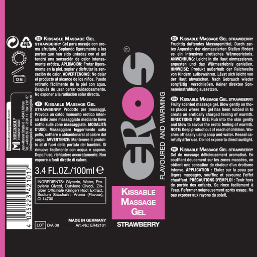 Eros - Kissable Massage Gel - Strawberry-Erotiekvoordeel.nl