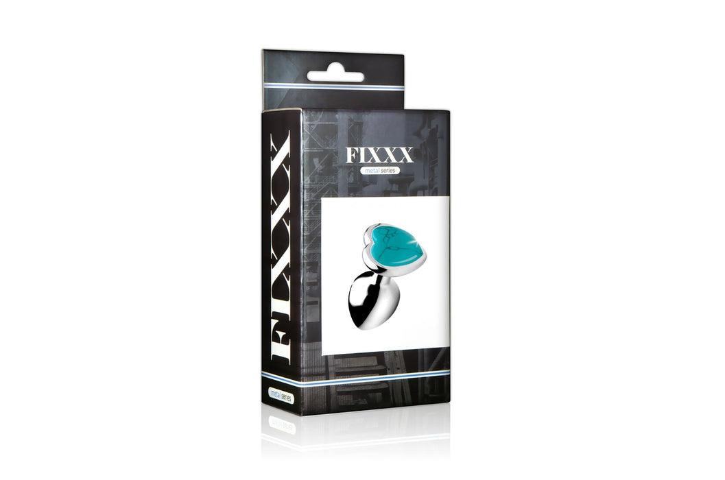 Fixxx - Aluminium Buttplug met Hartvormige Siersteen Turquoise - 3 maten-Erotiekvoordeel.nl