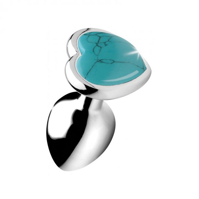 Fixxx - Aluminium Buttplug met Hartvormige Siersteen Turquoise - 3 maten-Erotiekvoordeel.nl