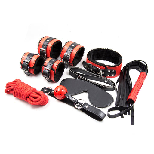 Fixxx - BDSM Bondageset - Gevoerd met Bont - Rood/Zwart-Erotiekvoordeel.nl