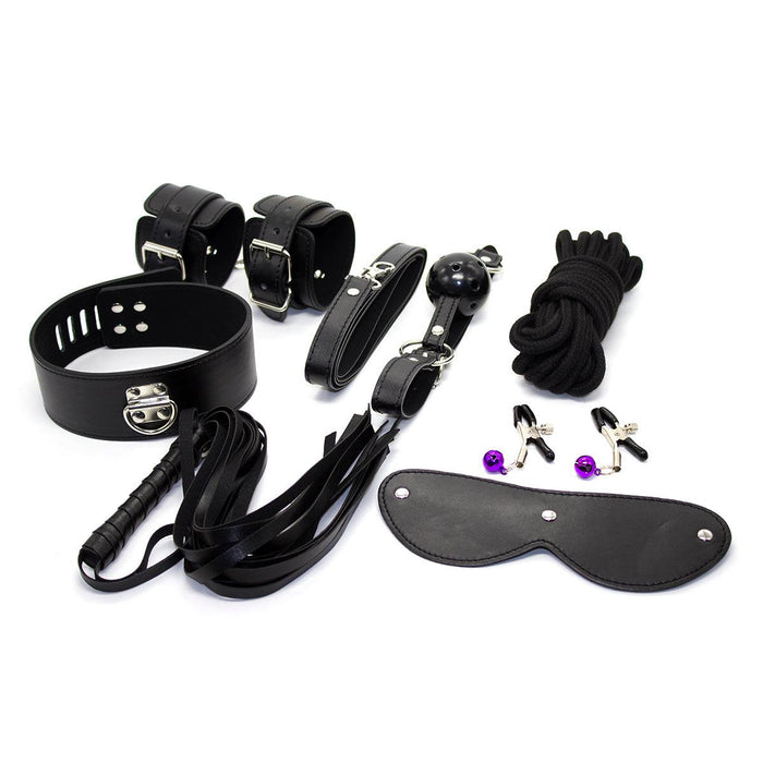 Fixxx - BDSM Set Beginners - PU-leer - 8 delen - Zwart-Erotiekvoordeel.nl