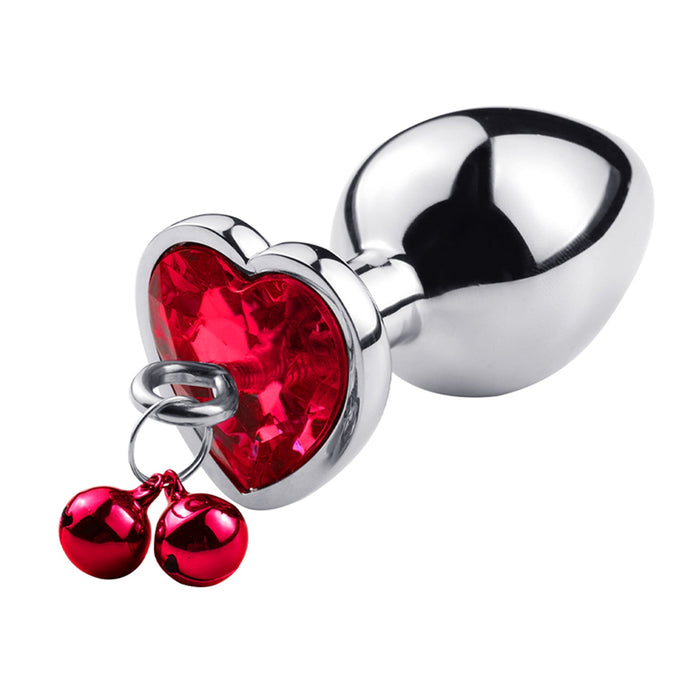 Fixxx - Hartvormige Aluminium Buttplug met Belletjes en Leiband - Maat M - Rood-Erotiekvoordeel.nl