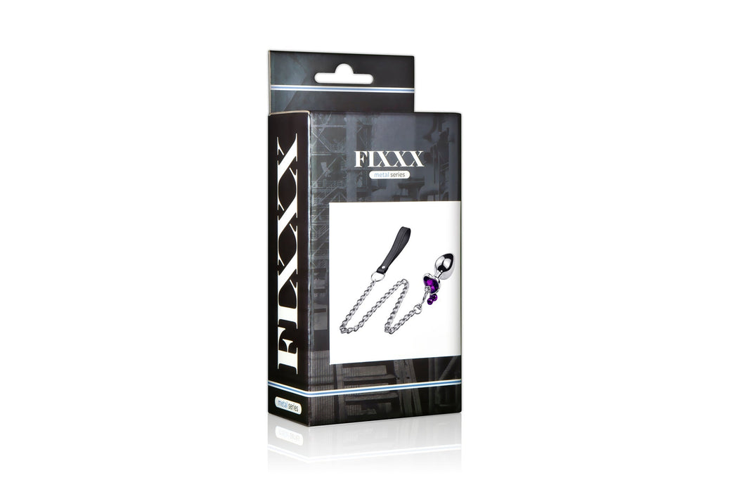 Fixxx - Hartvormige Aluminium Buttplug met Belletjes en Leiband - Paars-Erotiekvoordeel.nl