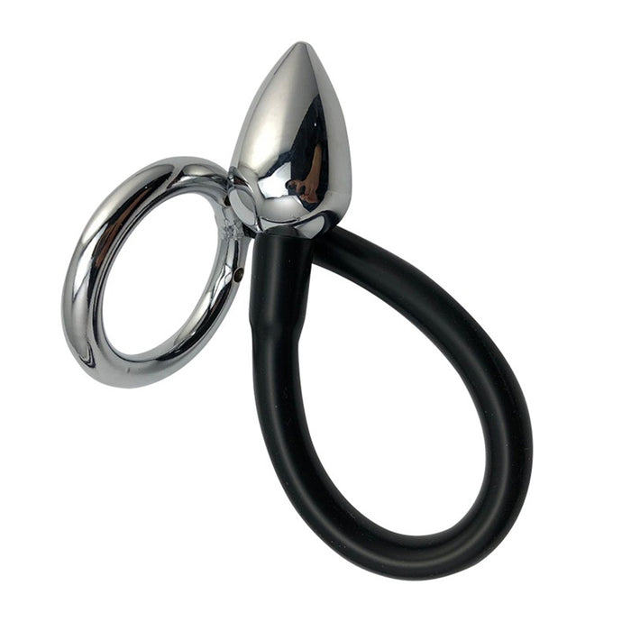 Fixxx - Metalen Cockring met Metalen Buttplug aan Siliconen Koord - 45 mm-Erotiekvoordeel.nl