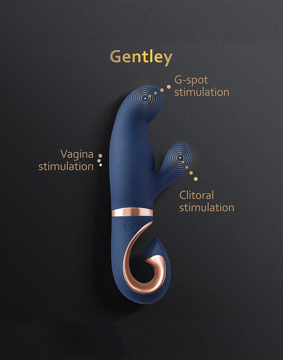 G Vibe - Gentley - Rabbit Vibrator - G-Spot en Clitoris Stimulatie - Siliconen - Blauw/Goud-Erotiekvoordeel.nl