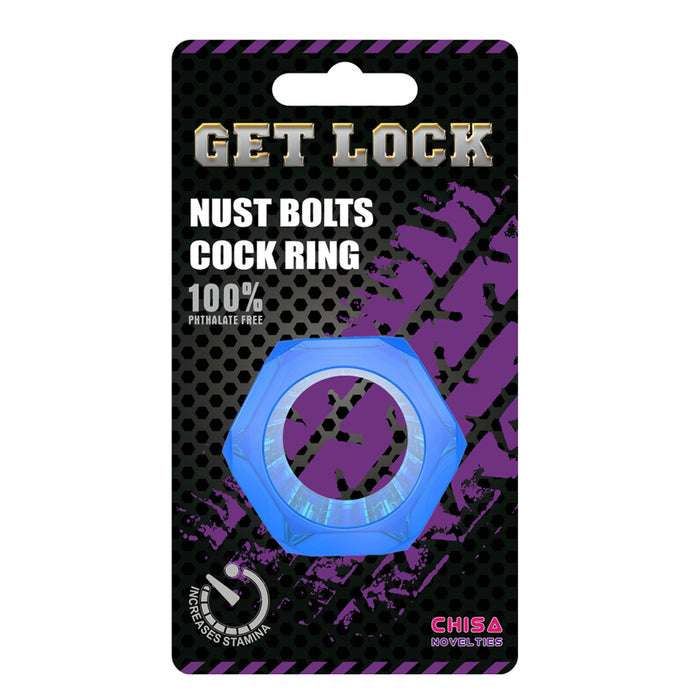 Get Lock - Nuts Bolts Cock Ring - Blauw-Erotiekvoordeel.nl