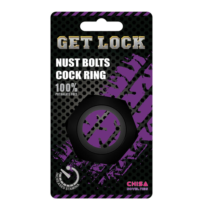 Get Lock - Nuts Bolts Cock Ring - Zwart-Erotiekvoordeel.nl