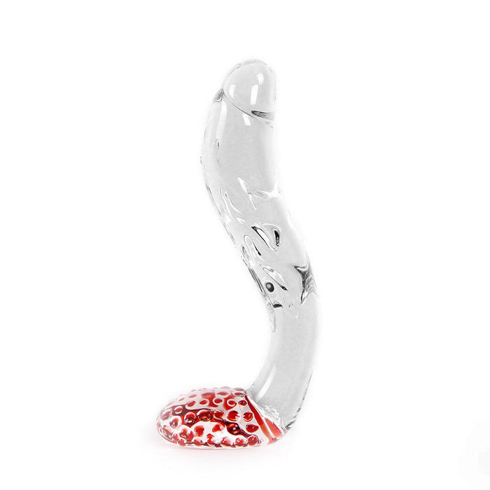 Glazen Dildo Swan Curve - Transparant Met rode stippen-Erotiekvoordeel.nl