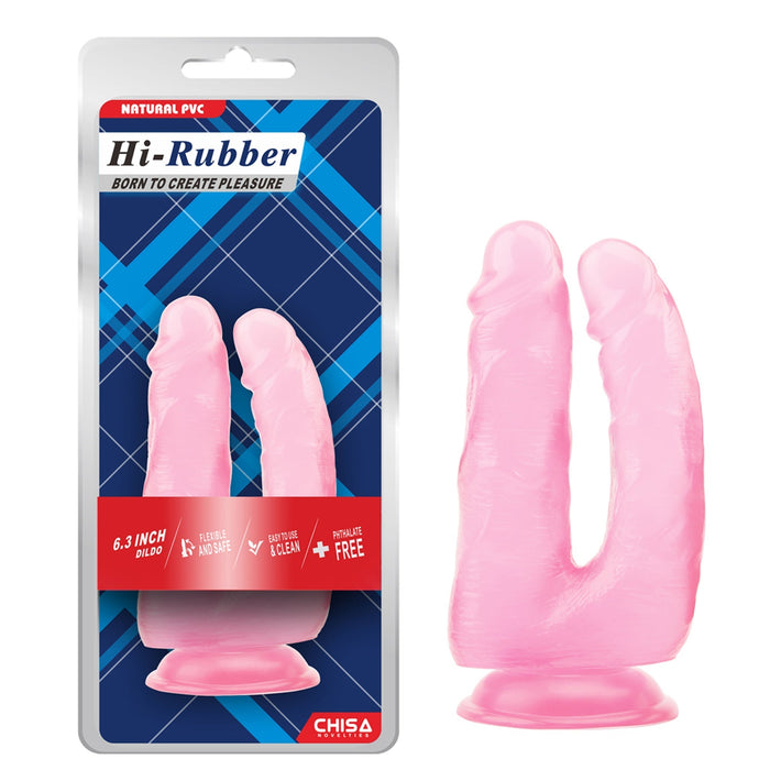 Hi-Rubber - Dubbele Penetratie Dildo - 18 cm - Roze-Erotiekvoordeel.nl