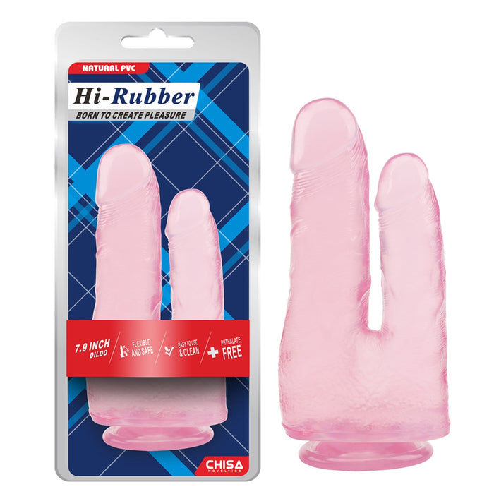 Hi-Rubber - Dubbele Penetratie Dildo - 23 cm - Roze-Erotiekvoordeel.nl