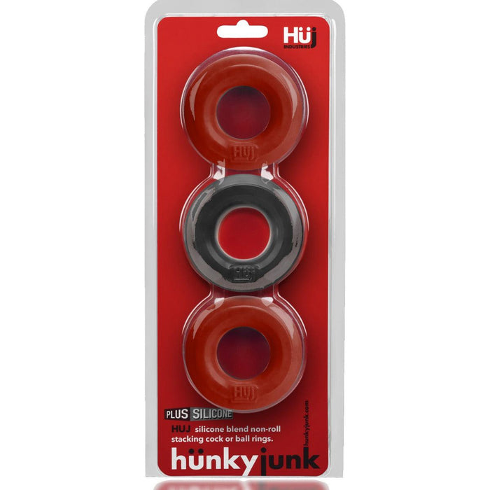 Hünkyjunk - Cockring - 3 stuks - Rood & Zwart-Erotiekvoordeel.nl