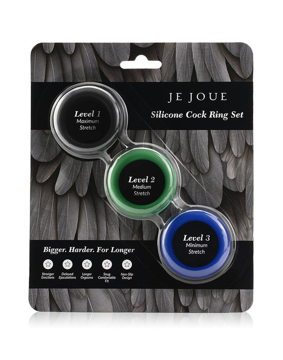 Je Joue - C-Ring Min/Med/Max Stretch - Siliconen Cockring Set - Blauw/Groen/Zwart-Erotiekvoordeel.nl