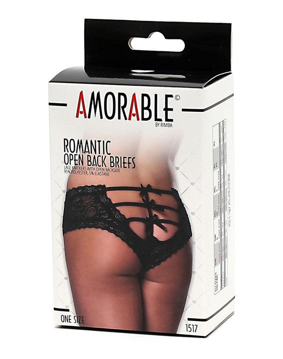 Amorable - Kanten Slip Met Open Achterkant En Strikjes - Zwart-Erotiekvoordeel.nl