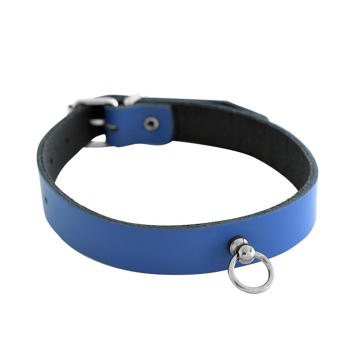 Kiotos Leather - Collar met Kleine O-ring - Leder - Blauw-Erotiekvoordeel.nl