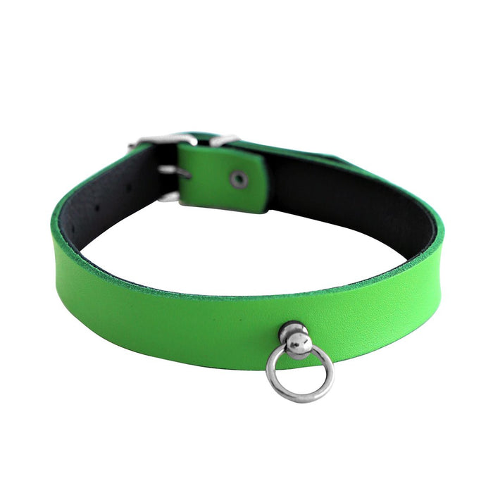 Kiotos Leather - Collar met Kleine O-ring - Leder - Groen-Erotiekvoordeel.nl