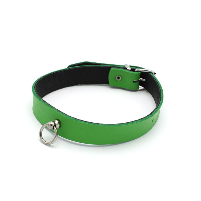 Kiotos Leather - Collar met Kleine O-ring - Leder - Groen-Erotiekvoordeel.nl