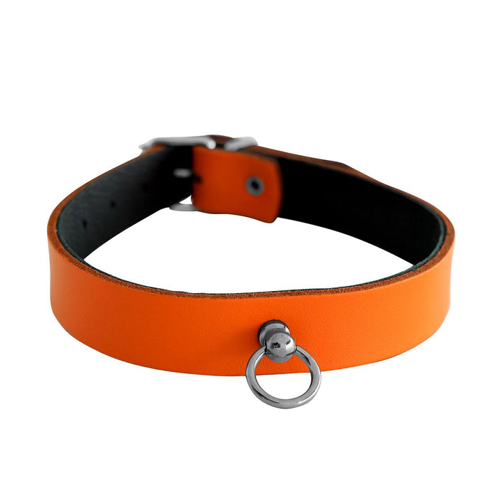 Kiotos Leather - Collar met Kleine O-ring - Leder - Oranje-Erotiekvoordeel.nl