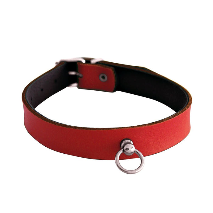 Kiotos Leather - Collar met Kleine O-ring - Leder - Rood-Erotiekvoordeel.nl